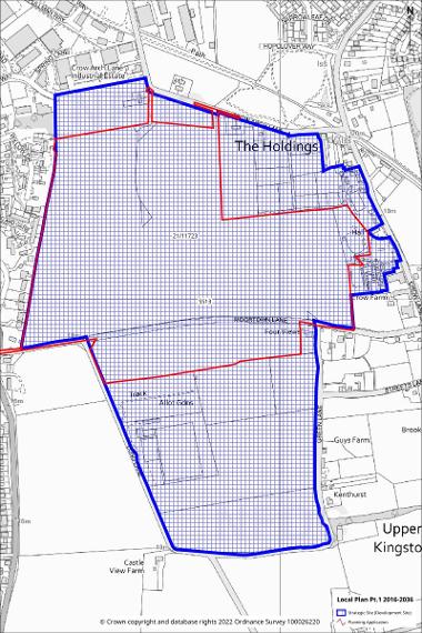 Map showing area of Strategic Site 13: Land at Moortown Lane, Ringwood map with associated planning application site marked in red